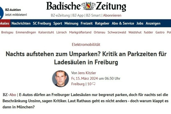BZ-Artikel zum Thema "Parken an E-Ladestationen" BZ-Artikel zum Thema "Parken an E-Ladestationen"
